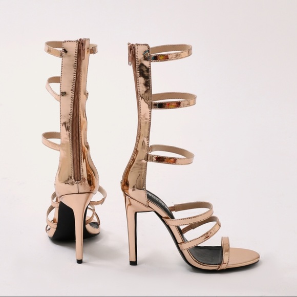 Public Desire Shoes - Rose Gold Strappy Heels